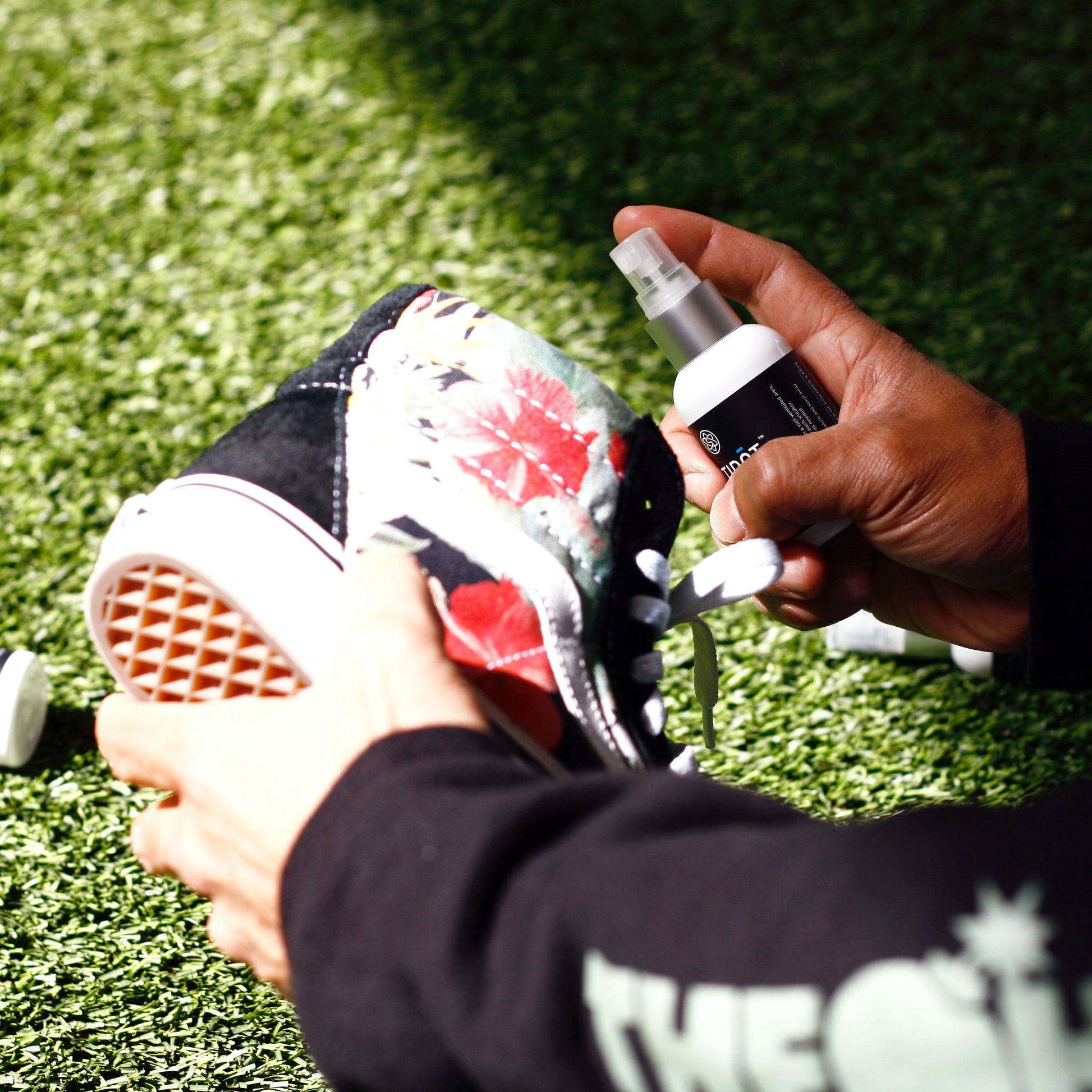 Sneakerhead spraying ANTIDŌT inside Vans sneaker