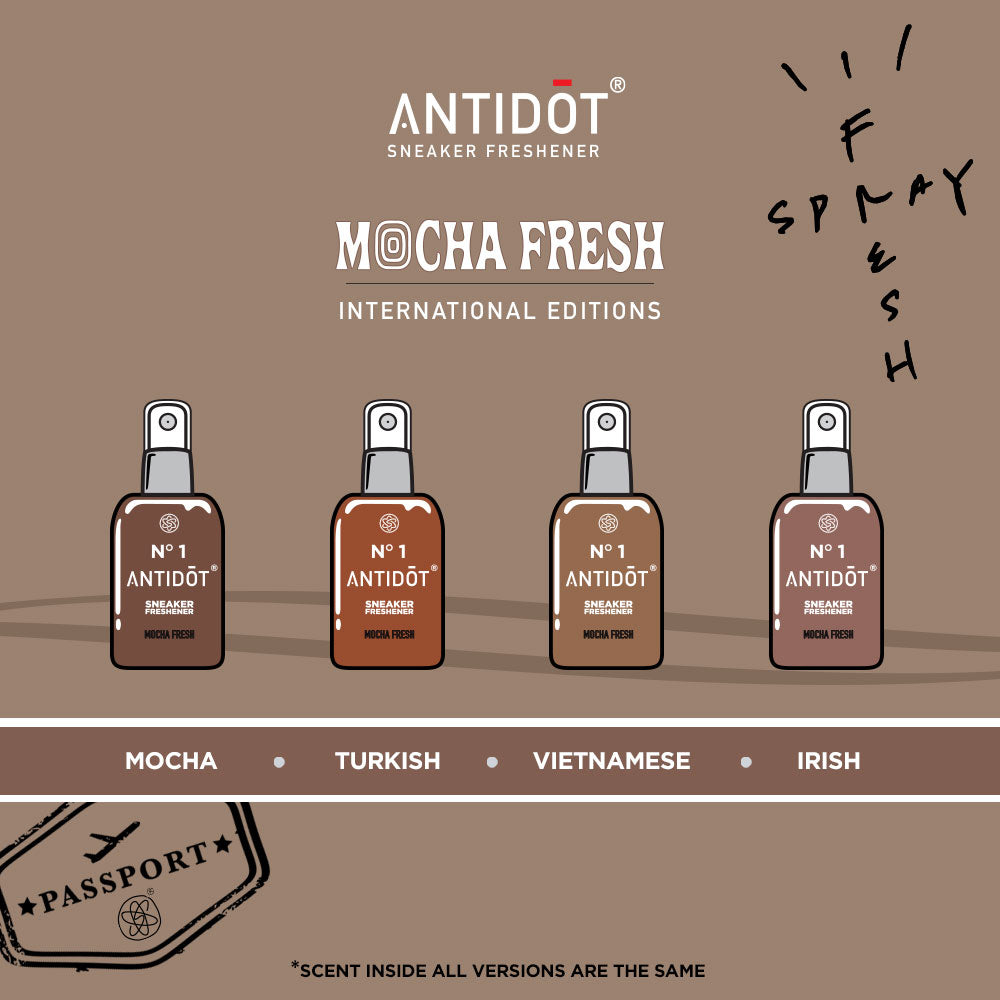 ANTIDŌT® - Mocha Fresh International Editions - solscience®  Sneaker Deodorizer Spray